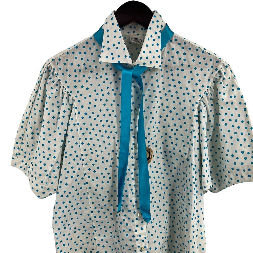 Vintage‎ White Blouse Short Sleeve Blue Dot Size 40 (GER) / 12 (US)